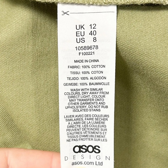 Asos Moss Army Green Snap Button Hooded Parka Waist Cinch Cords Oversized EUC 8 - Picture 10 of 11